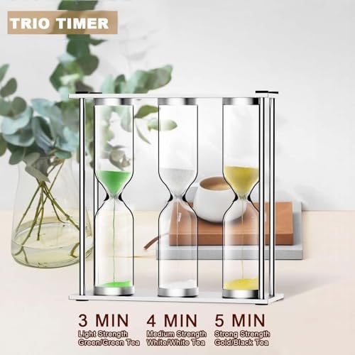 Tea Timer 3-4-5 Minute, Metal Frame Hourglass Timer, Color Hour Glass Sand Clock, Small Sand Timer Decoration, Stainless Steel Reloj De Arena, Mini Trio Tea Sand Watch XTG