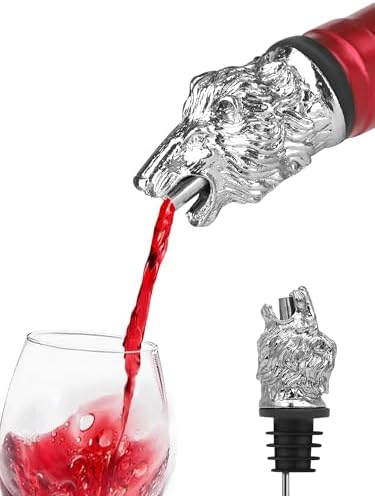 Lion Head Wine Pourer, Animal Bottle Pourer and Liquor Stopper for Wine Whiskey Spirits, Metal Wine Aerator Spout with Stainless Steel & Silicone, Novelty Bar Accessory Gift for Men Parties & Holidays
