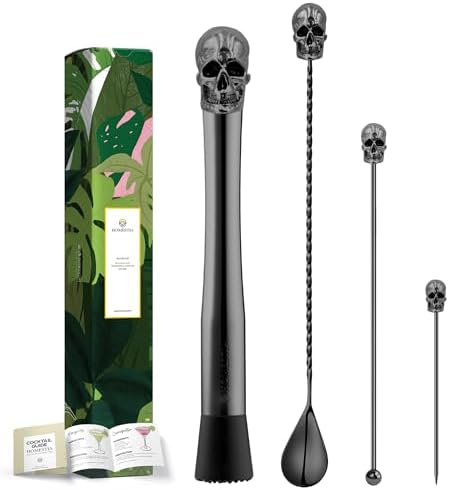 Homestia 4 Pcs Muddler for Cocktail, Bar Tools Set, Halloween Skull Decor