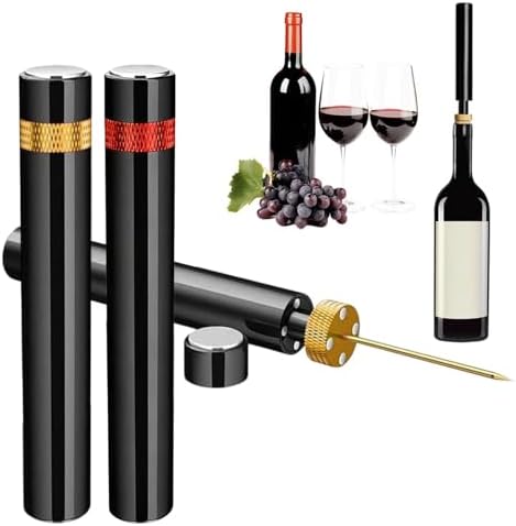 Air Pump Wine Bottle Opener, Air Pressure Pump Wine Bottle Opener with 4 Silicone Wine Stopper, Needle Type Wines Cork Opener Travel Portable Pocket Corkscrew Bottles Opener for Party (Gold+Red)