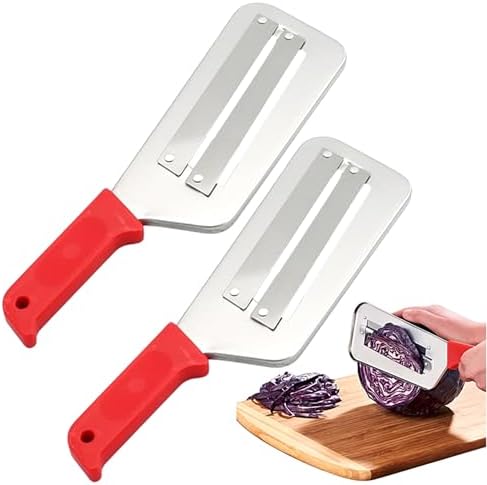 Stainless Steel Shredder Knife, Double-Layer Slicer Multifunctional Vegetable Cutter Cabbage Slicer shredder, Sharp Blades Durable Julienne Cutter, Easy to Clean Stainless Steel Grater (Red, 2pcs)