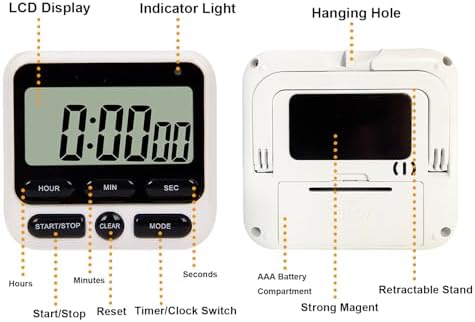2-Pack Digital Dual Kitchen Timers with Magnet, 24-Hour Countdown & Stopwatch, Loud Alarm, 12/24H Clock, Calendar, Mute Mode, Visual Indicator, Batteries Included (Black)