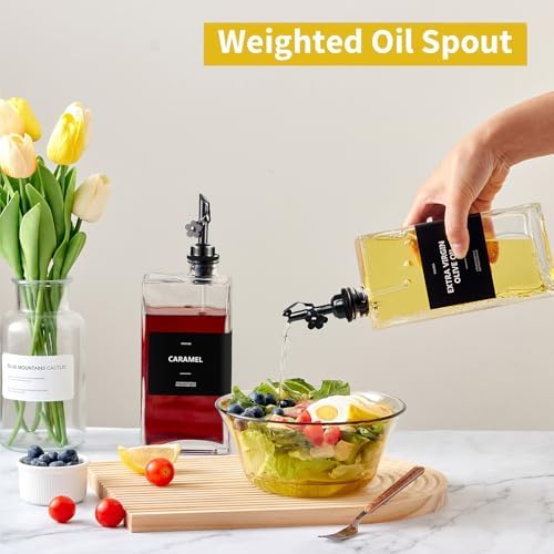 Olive Oil Dispenser Bottle for Kitchen, 16.9 oz/ 500 ml Vinegar Dispenser, Cooking Oil Dispenser Set, Glass Cruet with Pourer Spouts for Vinegar, Coffee Syrup Dispenser
