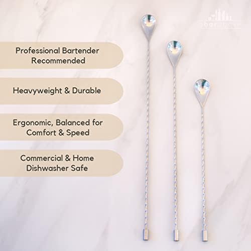 A Bar Above Bar Spoon Set of 3 in 12, 15, and 17 Inch, Spiral Handle