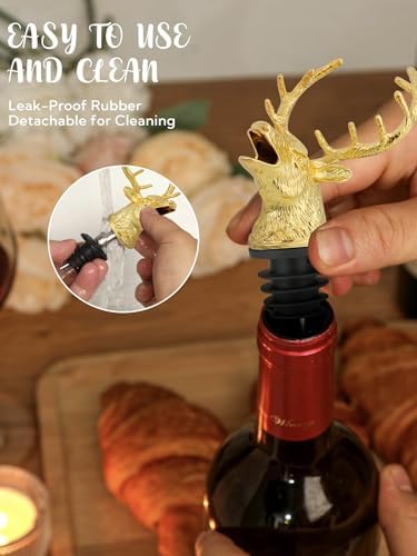 Gold Deer Head Wine Pourer, Liquor Bottle Pour Spout with Leak-Proof Rubber