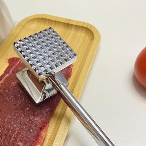 Dual-Sided Meat Tenderizer Kitchen Mallet Aid to Pounding Steak, Nuts, Shellfish, Heavy Duty Chicken Hammer With Wooden Handle