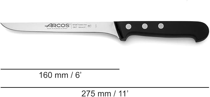 Arcos Fillet Knife 6 Inch Nitrum Stainless Steel. Ergonomic Polypropylene Handle and 160 mm Blade.Sharp Steak Knife to Fillet Meat and Fish. Series Universal. Color Black