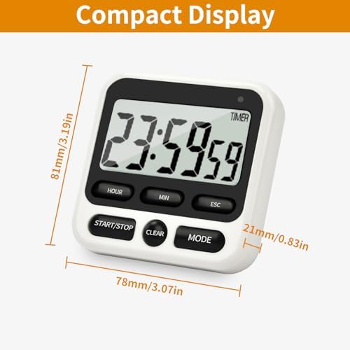 2Pack Digital Kitchen Timer 24 Hour with Clock, Countdown Count Up Timer