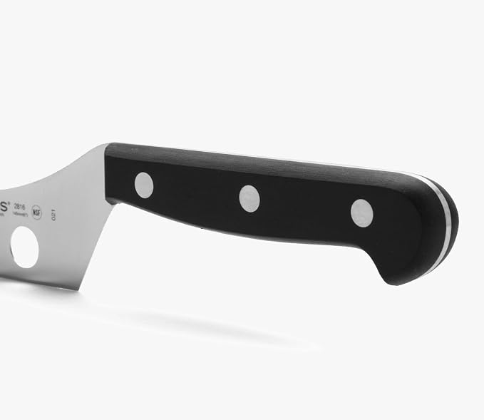 Arcos Cheese Knife 6 Inch Nitrum Stainless Steel and 145 mm blade. 161 gr. Ergonomic Polyoxymethylene POM Handle. Series Universal. Color Black