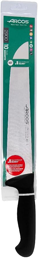 Arcos Range Butcher Knife 10 inch Nitrum Stainless Steel. Steak Knife. Polypropylene Black Handle. Color Identification System for Prolonged and Heavy Use. Series 2900. Color Black.