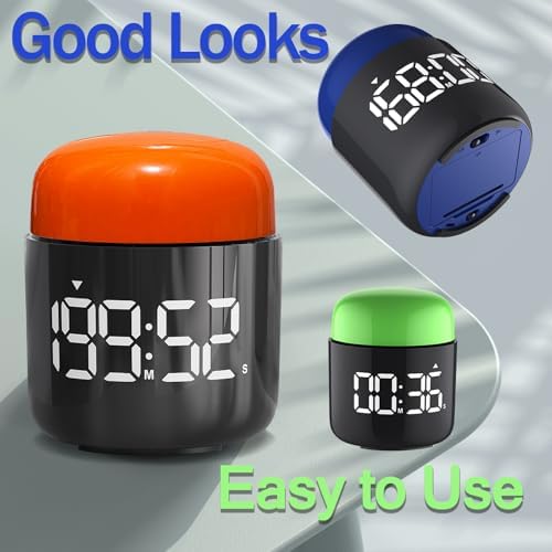 Large Display Digital Timer Stopwatch, Retro Manual Twist Table Count Down & Up Game Timer, Easy to use, Night Light Silent & Sound Timers for ADHD Study Work Kitchen Classroom Yoga Gym (Tangerine)