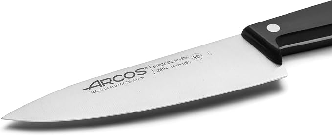 Arcos Chef Knife 6 Inch Stainless Steel. Cooking Knife to Cut and Peel Small Food. Ergonomic Polyoxymethylene Handle and 155mm Blade. Series Universal. Color Black