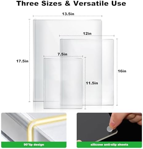 3-Piece Acrylic Cutting Board Set with Counter Lip, 3 Sizes (17.5x13.5/16x12/11.5x7.5Inch) for Kitchen Countertops, Non-Slip Durable Clear Countertop Protector, Ideal for Home Decor Housewarming Gifts