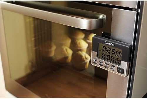 Taylor Kitchen Timer, Pro Dual Digital Timer, 24 Hour Timer, Stopwatch and Countdown Function, Grey & Silver