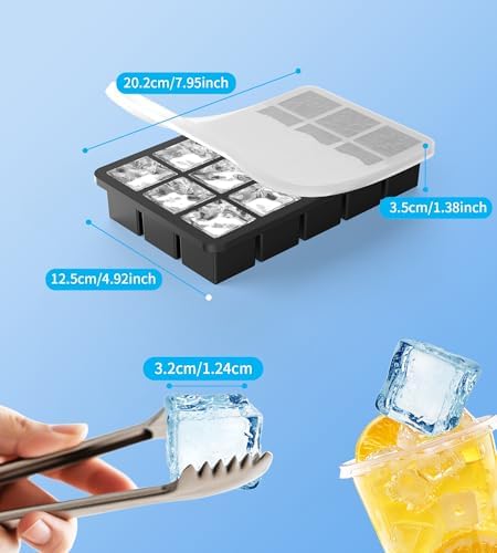 Ankway Upgraded Silicone Ice Cube Trays with Lid, 2 Pack Sturdy Ice Cube Moulds with Metal Frame, Food Grade, BPA Free, Super Easy-Release Ice Trays for Freezer, Whiskey, Cocktail and Drink