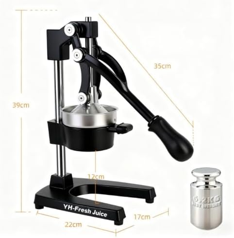 Ultra-Premium Cast Iron Juicer | Extra-Large, Heavy Duty, Commercial Grade, Stainless Steel Manual Hand Press Citrus Squeezer For Fresh Orange Juice, Pomegranate, Lemon, and Much More (Black)