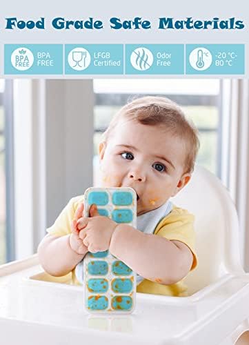 Ice Cube Trays for Freezer with Lid 4 Pack, BPA-Free Stackable Silicone Ice Cube Molds, No Spill & Easy Release, Durable & Flexible 14 Ice Cube Trays for Food Cocktail Whiskey Chocolate, Blue