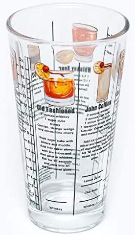14 oz Recipe Glass Cocktail Shaker With Strainer Top - Includes 6 Cocktail Drink Recipes (Whiskey Theme)