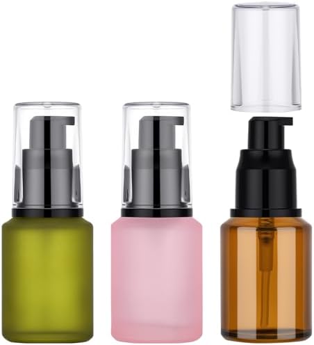 Segbeauty 1oz Frosted Glass Pump Bottle for Oils, 3pcs Mini Refillable Lotion Bottles for Travel, 30ml Travel Size Serum Bottle Empty, Portable Small Liquids Dispensers Cream Container in Mixed Color
