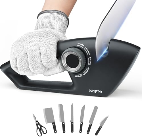 Longzon 6-in-1 Knife Sharpener 5 Stage with Cut-Resistant Glove