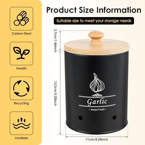 Garlic Keeper, Versatile Garlic Holder, Garlic Jar with Wood Lid, Ventilated Garlic Storage Container, Large Capacity Garlic Container for Kitchens (Style 1)