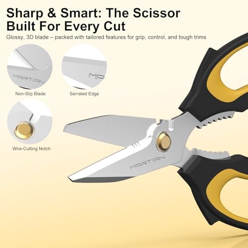 8” Ultra Sharp Kitchen Shears Heavy Duty - Stainless Steel Kitchen Shears for Food, Dishwasher Safte Kitchen Scissors for Meat Cutting, Ideal Gift for Father's Day