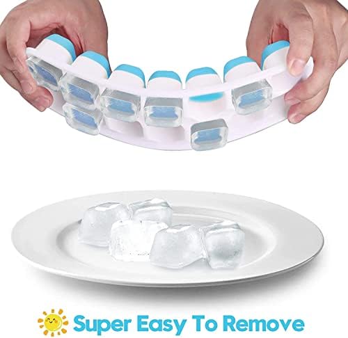 Ice Cube Trays for Freezer, Furnsii 4 Pack Stackable Ice Cube Tray With Lid, Easy-Release Flexible 56-Cube Silicone Ice Trays for Cocktail, Coffee (Green + Blue)