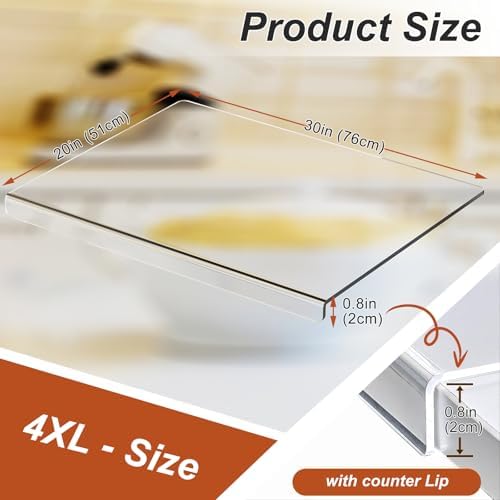 JJL Acrylic Cutting Board with Counter Lip, Anti-Slip, 30 x 20 Inches, Clear – Perfect for Cutting Bread, Meat, and Vegetables, Ideal Choice for Kitchen Countertop Décor