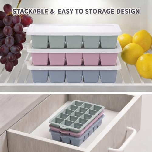 Silicone Ice Cube Tray 3 Pack, HANCELANT Ice Cube Mold, Ice Trays for Freezer with Lid for Whiskey, Cocktail, Drinks and Food, Freezer, BPA Free, Easy Release