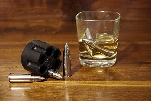 Whiskey Stones Bullets with Base gift | set of 6 Stainless Steel | Perfect for MIlitary Gift for Chilling Drinks