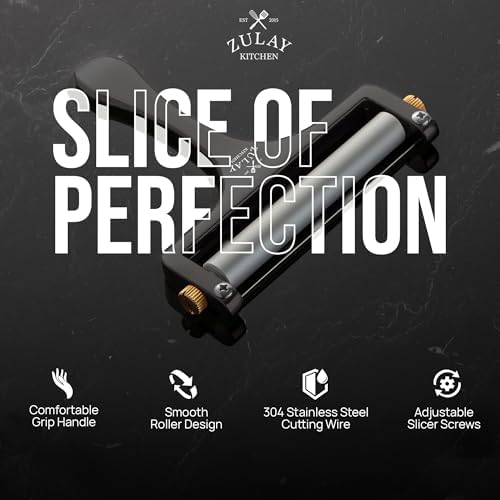 Zulay Kitchen Stainless Steel Wire Cheese Slicer - Adjustable Hand Held Cutter with 2 Extra Wires - Premium Cheese Shaver For Mozzarella, Cheddar, Gruyere - Black
