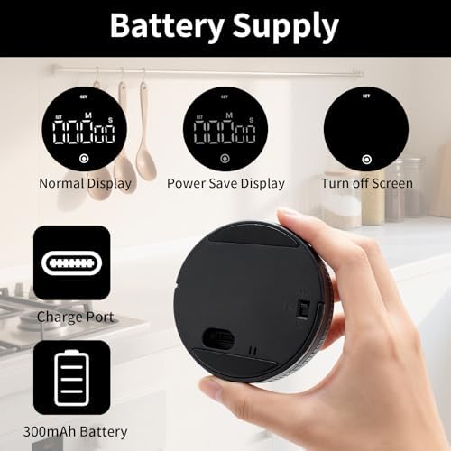 Digital Kitchen Timer, Magnetic Visual Countdown Countup Timer with Large LED Display, Adjustable Volume, Easy for Seniors and Kids, for Cooking, Classroom, Fitness, Study (Black)