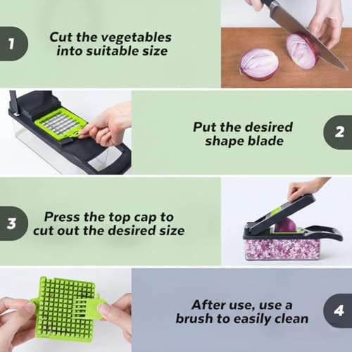 14-in-1 Vegetable Chopper with Container & Interchangeable Blades – Veggie & Onion Chopper, Food Dicer, Mandoline Slicer for Kitchen, Vegetable Slicer for Fast Meal Prep