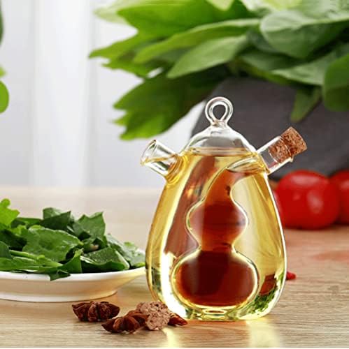 2 in 1 Oil and Vinegar Dispenser Cruet Bottle, Kitchen Supplies Glass Olive Oil and Balsamic Vinegar Cruet Bottle with Cork Stoppers, Hand-blown Glass Jar (Gourd Shape)