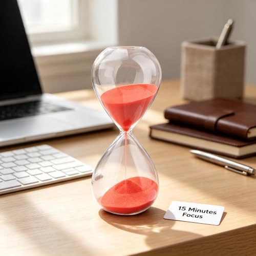 Hourglass, HoveBeaty Red Sand Timer, 15 Minute Hand-Blown Glass