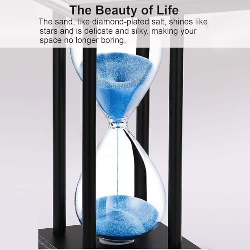 SuLiao Wood Hourglass 60 Minute, Black Wooden Stand Sand Timer Clock, Blue Sand Watch 60 Min, Antiguo Reloj De Arena 1 Hora, Large Unique One Hour Glass Sandglass for Home, Desk, Office Decorative