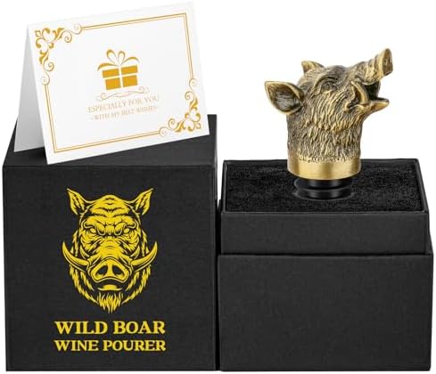 Wild Boar Head 2-In-1 Wine Aerator Bottle Pourer and Stopper for Men Women, Hunting Gifts for Hunters, Liquor Bottle Pourers Spout for Alcohol Spirits, Wine Gifts Accessories