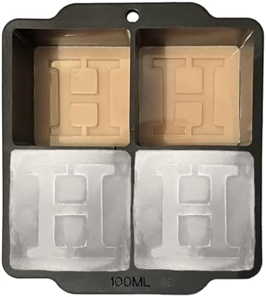 Monogrammed Ice Cubes Mold with Lid, 2 inch Whiskey Ice Cube Tray, Personalized Initials Silicone Cocktail Ice Cube Mold, Wedding Monogram, Thank You Gift, Gifts for Dad (Letter H)