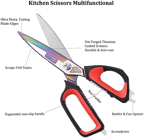 LIVINGO 9.5" Titanium Coated Kitchen Shears Heavy Duty Stainless Steel
