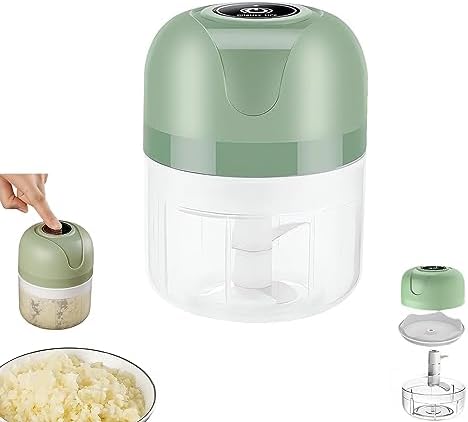 USB Rechargebale Electric Garlic Grinder, Wireless Mini Chopper for Kitchen, Portable Garlic Mincer Food Processor, for Chopping Garlic, Ginger, Chili, Onion, Etc Kitchen Tools (250ml/Green)