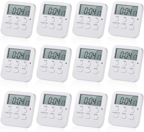 Weewooday 12 Pcs Digital Kitchen Magnetic Timer Bulk Classroom Count up Countdown Egg Timer Cute Desk Stopwatch for Back to School Teacher Kids Cooking Office(White,Cute Style)