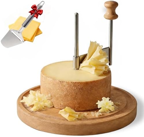 Cheese Curler Wheel for Tête de Moine & Chocolate - Swiss Style Girolle Cheese Shaver with Sharp Stainless Steel Blade and Solid Wood Base, Rotary Slicer for Charcuterie Boards, Parties & Gifts
