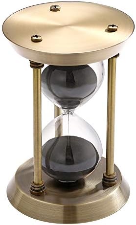 SuLiao Hourglass 30 Minutes Sand Timer, Antique Brass Black Sand Clock Stand, Unity Metal Sand Watch 30 Min, Unique Vintage Small Glass Sandglass for Home, Desk, Office Decorative
