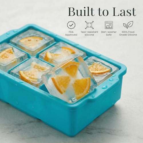 KitchFort® Large Silicone Ice Cube Tray (3-Pack) - 2" Big Ice Mold with Lid