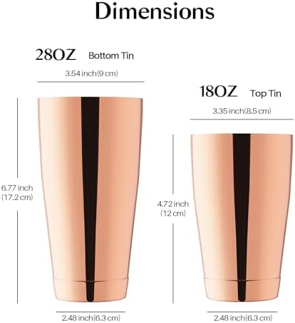WOTOR Boston Cocktail Shaker Set, 18 oz & 28 oz Stainless Steel Weighted Shaker Tins, Metal Martini Shaker Drink Mixer for Bartending, professional Bar Tools for Bartender （Rosegold） (Pack of 2)
