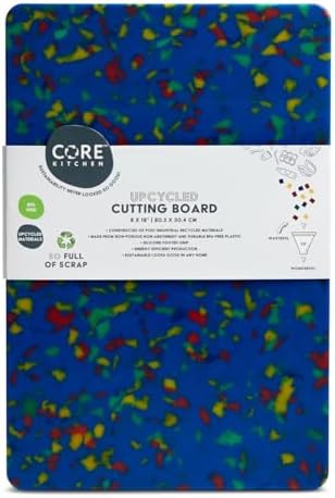 Core Kitchen Rainbow Confetti on Blue 8 x 12 Inch Recycled Plastic Charcuterie Platter Chopping Cutting Board with Non-Slip Footing, Kitchen Display Tray, 46372