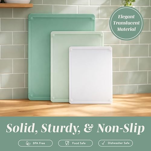 COOK WITH COLOR Extra Large Cutting Board Set, Jumbo-Sized Boards with Rubber Border for Enhanced Cooking Experience, 3-Piece, Sage