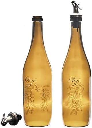 Glass Olive Oil Dispenser Set, Vinegar, Oil Dispencer, Oil Bottles for Kitchen, Pomegranate Syrup Dispencer, Vinegar Bottle (750ml/25oz) (2 Pieces Classic)