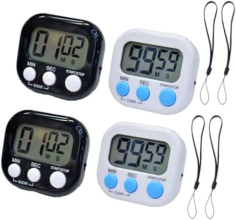 2 Pack Small Digital Kitchen Timer Magnetic Back and On/Off, Classroom Timers for Teachers Kids, Count Up Count Down Loud Alarm Stop Memory Function for Cooking Study Work Exercise (2, Black+White)