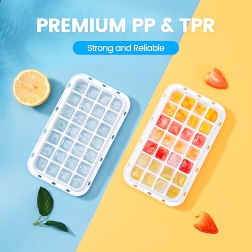 PHINOX Ice Cube Tray with Lid and Bin, Easy Release 28 Cubes for Freezer